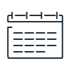 A simple line icon of a calendar, representing scheduling or dates.