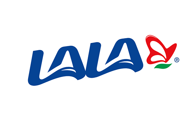 Blue "LALA" logo with a red and green butterfly design on the right.