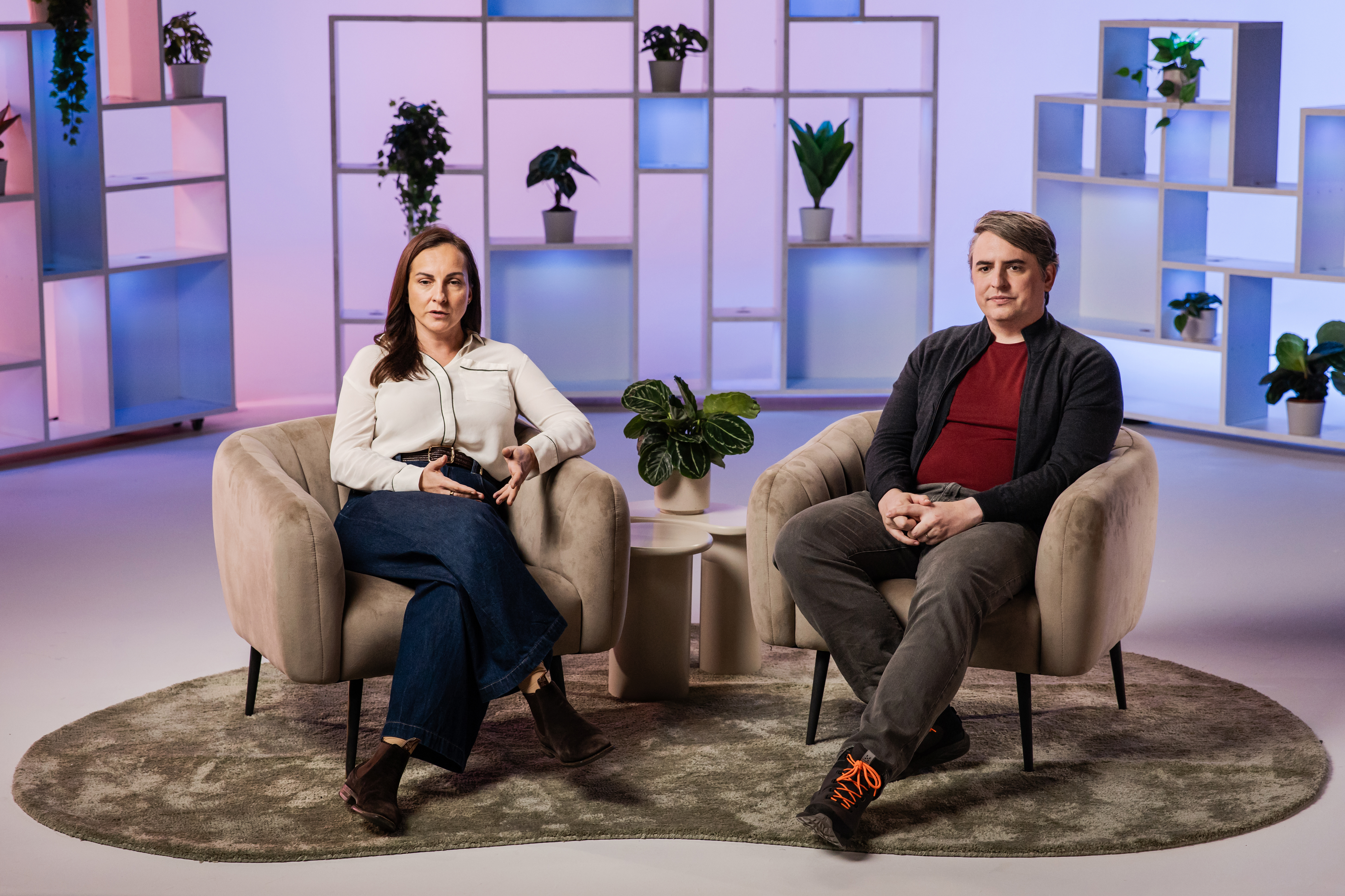 Man and women being interviewed 