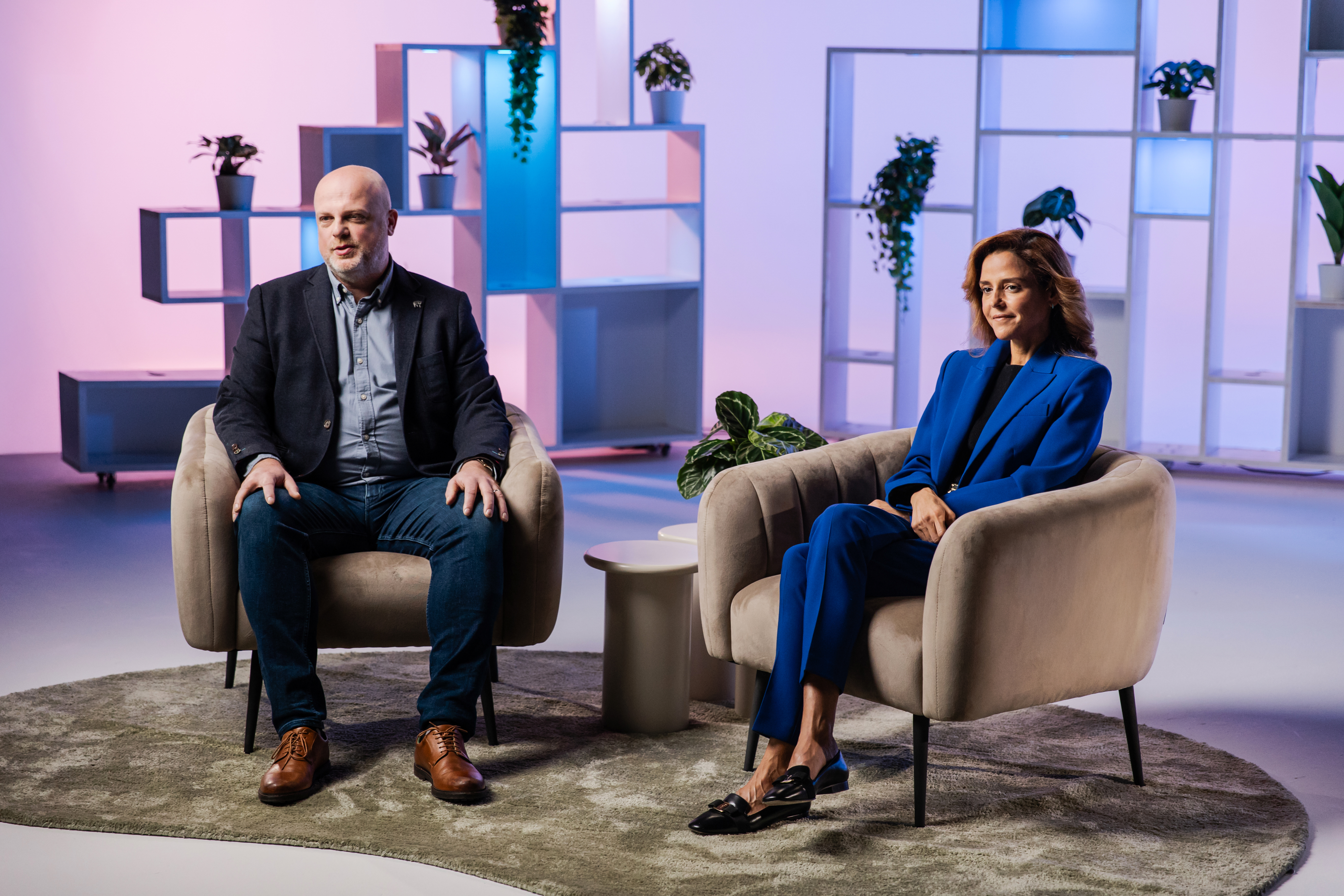 Man and women being interviewed 