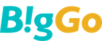 Logo with the text "BigGo" in playful blue and yellow font.