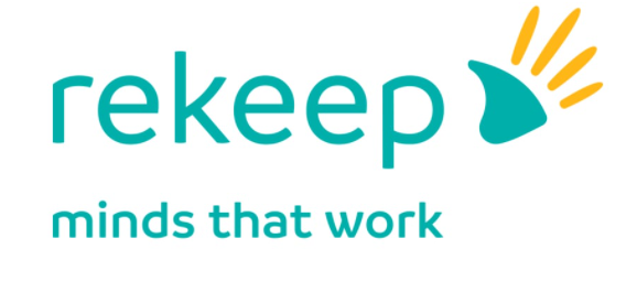 The Rekeep company logo featuring the text 'minds that work' and a stylized hand icon.