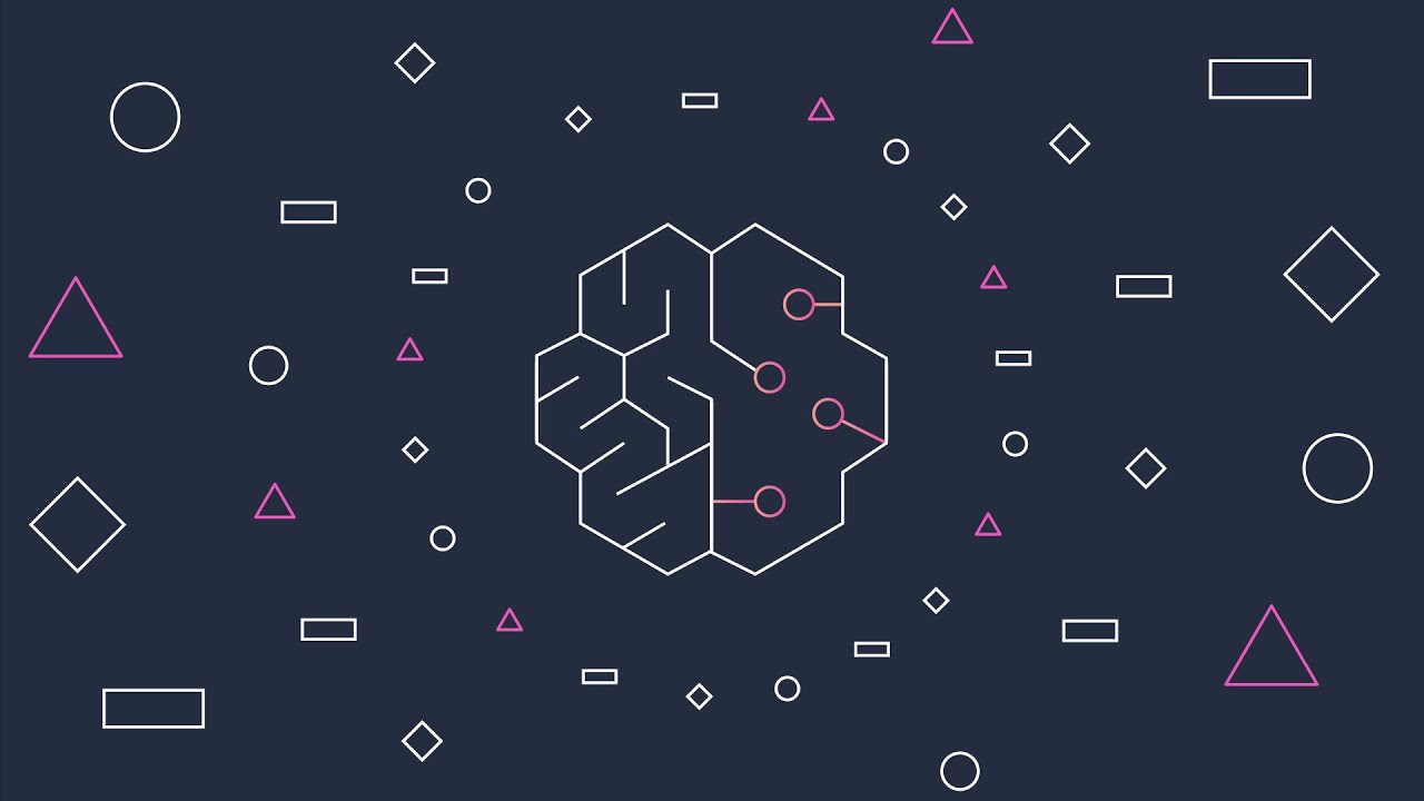 Abstract illustration of a brain diagram representing machine learning governance, with geometric shapes on a dark background.