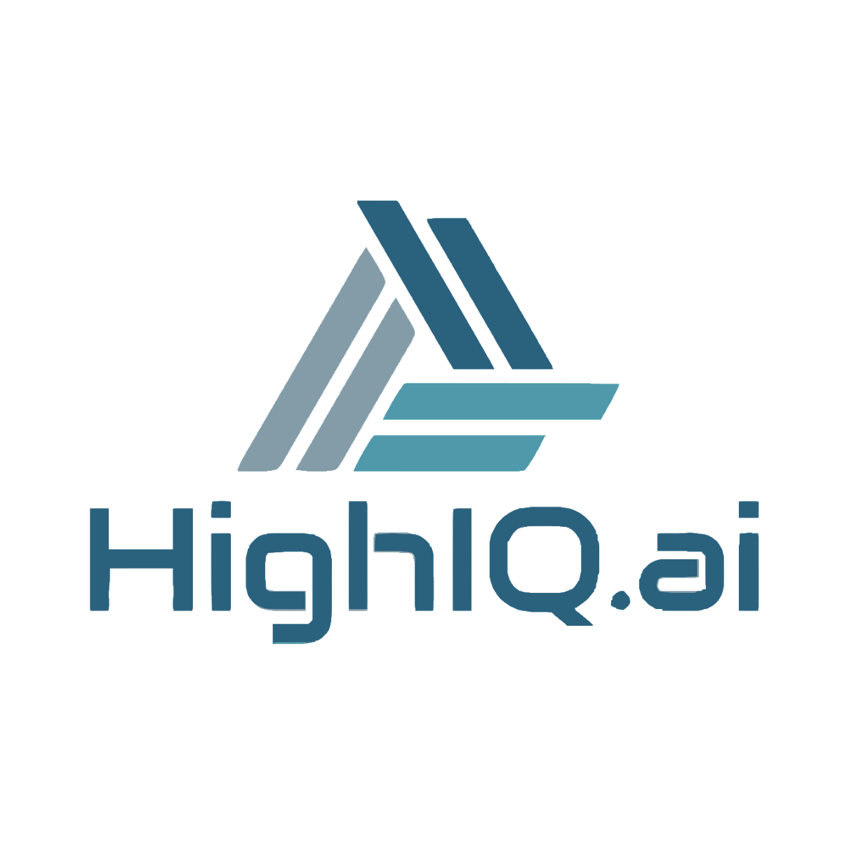 Logo for HighIQ.ai featuring a stylized triangular graphic above the text 'HighIQ.ai' on a transparent background.