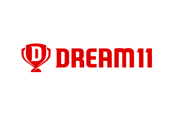 Red Dream11 logo featuring a stylized trophy with the letter 'D' and the word DREAM11 in bold red letters.