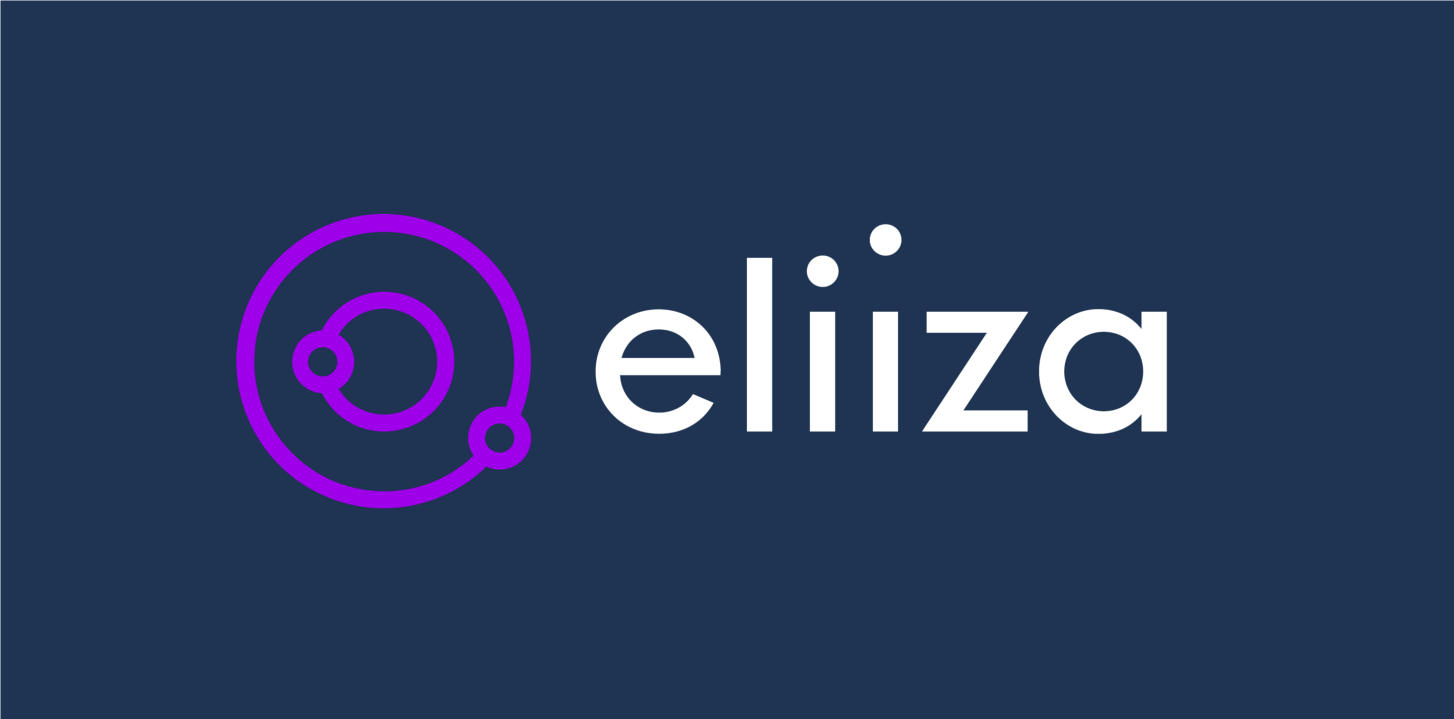 The Eliiza logo featuring interconnected purple circles on a dark blue background with 'eliiza' text in white.
