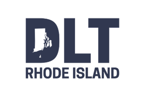 Logo of the Rhode Island Department of Labor and Training (DLT) with 'DLT Rhode Island' text on a white background.