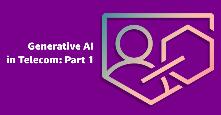 Cover image for 'Generative AI in Telecom: Part 1', featuring stylized abstract telecom and AI-themed icons on a purple background.