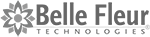 Gray version of the Belle Fleur company logo with a floral design element, used for branding or identification purposes.