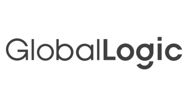 "GlobalLogic logo in black text with stylized letters."