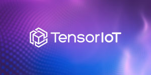 The TensorIoT logo displayed on a purple and blue gradient background with a dotted wave pattern.