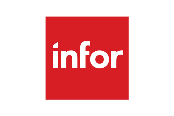 Infor logo in white text on a red square background.