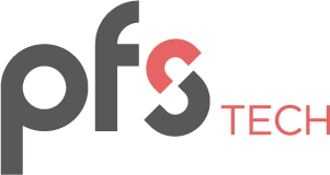 Logo of PFS Tech, featuring stylized text with 'pfs' in dark gray and 'TECH' in coral color.