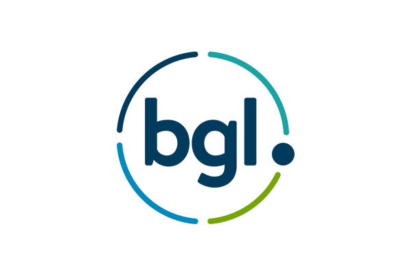 BGL corporate logo with abstract shapes in dark blue, teal, blue, and green on a white background.