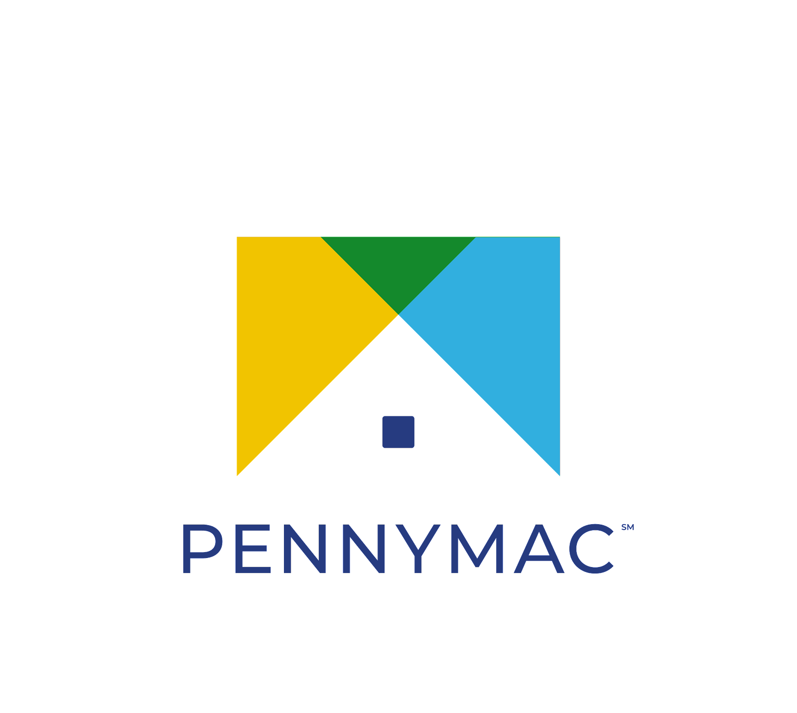 The PennyMac logo featuring a colorful geometric house design with yellow, blue, and green elements above the company name.