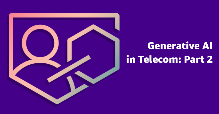 Generative AI in Telecom: Part 2 – Illustration with a stylized person and network icon on a purple background.