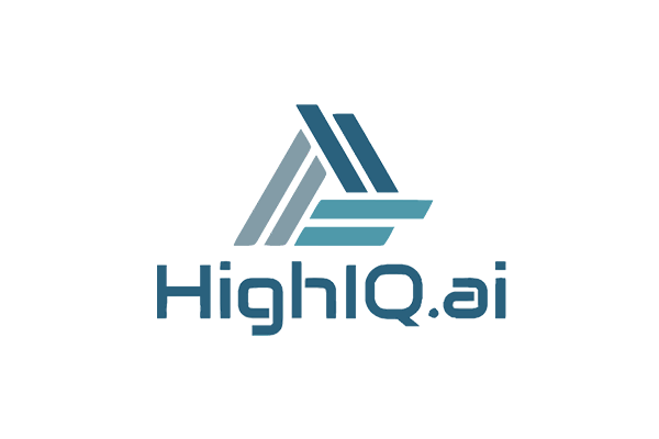Logo for HighIQ AI featuring a stylized blue triangle above blue text that reads 'HighIQ AI'.