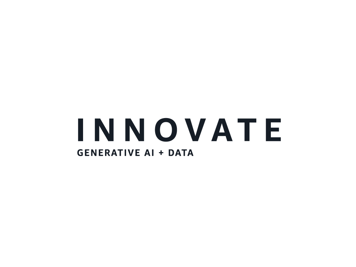 Text reading "INNOVATE" with "Generative AI + Data" below it, in a minimalist black font on a transparent background.