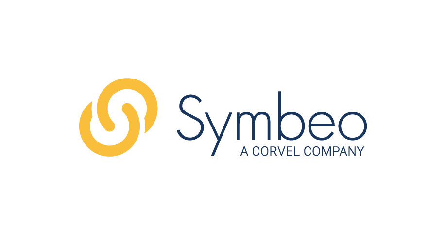 Logo of Symbeo, a Corvel company, featuring the Symbeo name with a circular yellow abstract icon on the left and the tagline 'A Corvel Company' beneath the name.