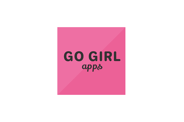 Logo for Go Girl Apps featuring a pink square with the text 'GO GIRL apps' in black lettering.