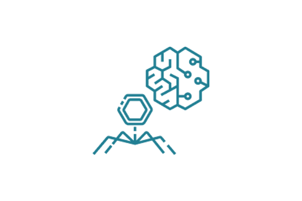 A teal icon representing healthcare and artificial intelligence, featuring a simple medical cross combined with a circuit or data motif.