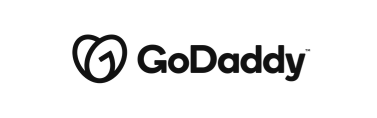 GoDaddy logo in dark text with a stylized heart-shaped icon to the left.