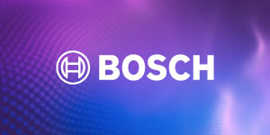 The Bosch logo displayed on a purple and blue abstract background, representing artificial intelligence and machine learning themes.