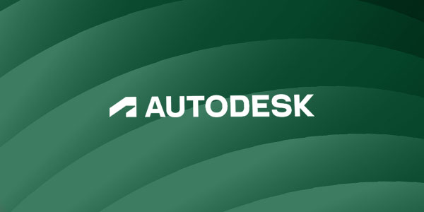 The Autodesk logo in white is displayed at the center of a green abstract background with curved wave patterns.