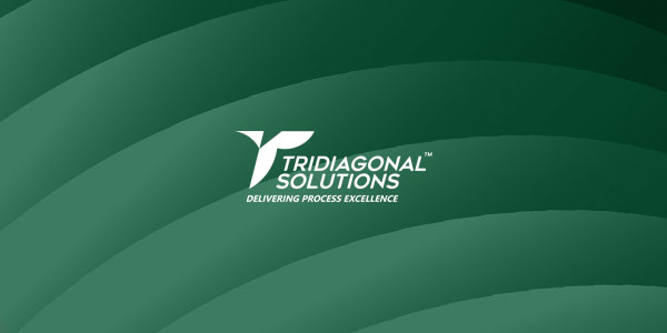 Logo of Tridiagonal Solutions with the tagline 'Delivering Process Excellence' on a green abstract background.
