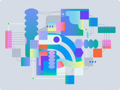 Abstract illustration of colorful interconnected blocks, representing finance operations