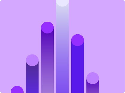 Abstract illustration of purple bar chart columns, representing marketing research