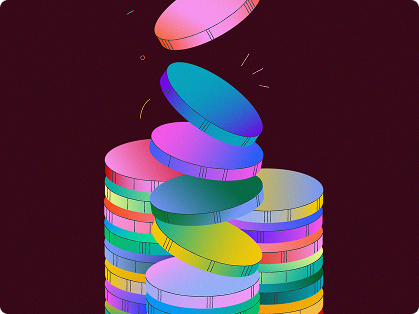 Abstract illustration of stacked coins, representing cost reduction
