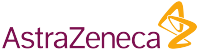 AstraZeneca company logo in purple text with a yellow abstract symbol on the right.