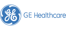 GE Healthcare logo in blue with GE monogram and 'GE Healthcare' text.