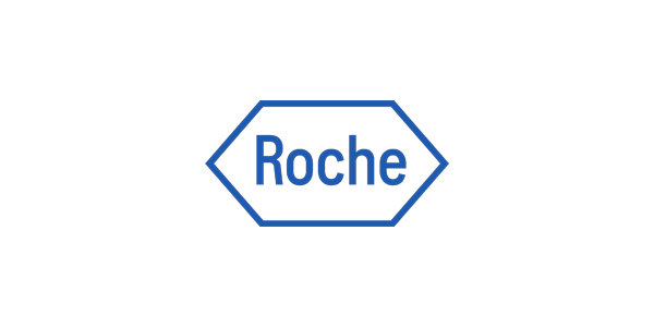The Roche company logo, featuring the word 'Roche' inside a blue, hexagonal outline on a transparent background.