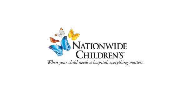 Logo for Nationwide Children's Hospital featuring colorful butterflies and the tagline 'Where your child needs a hospital, everything matters.'