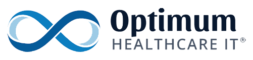Logo of Optimum Healthcare IT featuring a blue infinity symbol and the company name.