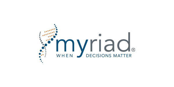 Logo for Myriad featuring a stylized DNA strand and the slogan 'When Decisions Matter'.