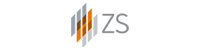 Logo of ZS Associates with an orange diagonal stripe and gray lettering.