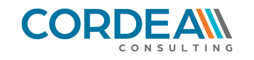 Cordea Healthcare logo with stylized blue and orange graphic elements on a transparent background.