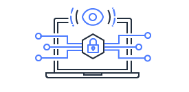 Illustration of a laptop with interconnected circuit lines and a shield with a padlock, symbolizing data privacy and the shared responsibility model for security and privacy in AWS cloud environments.