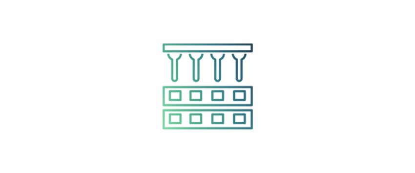 A gradient square icon representing throughput for healthcare and life sciences (HCLS) machine learning applications, featuring a smooth color transition from green to dark blue on a white background.