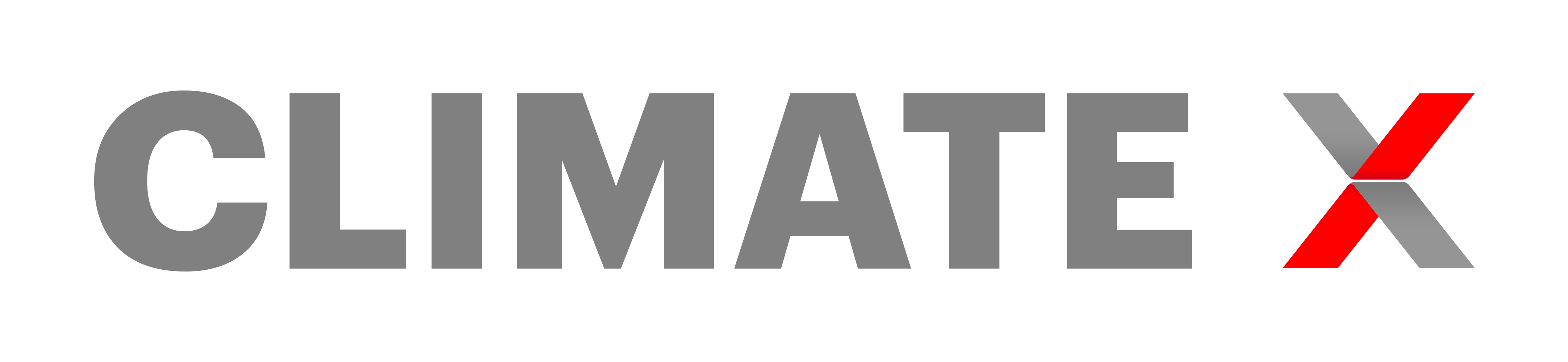 "CLIMATE X" in bold gray text with a red and gray stylized "X" on a black background.
