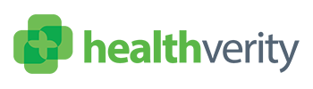 HealthVerity logo in green and gray colors with a stylized cross symbol on the left.