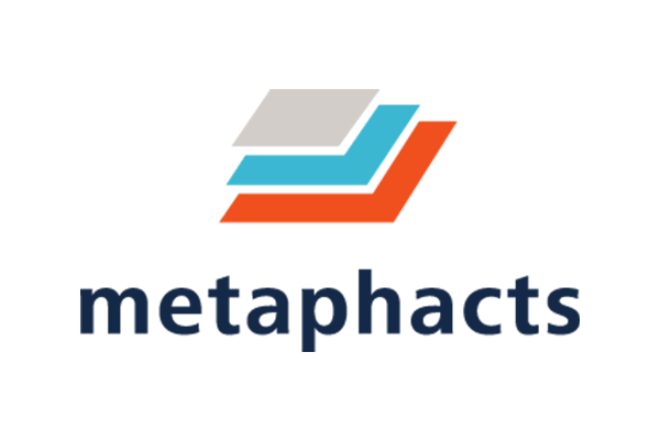 Logo of metaphacts, showing stylized geometric shapes in gray, light blue, orange, and navy blue.