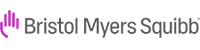 Bristol Myers Squibb logo with purple and gray text on a transparent background