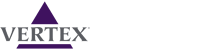 The Vertex logo featuring the word 'VERTEX' beneath a purple triangle, displayed on a white background.