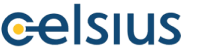 Logo for Celsius Therapeutics, featuring the word 'celsius' in stylized blue letters with a yellow dot inside the 'c'. Transparent background.