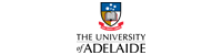 The official logo of the University of Adelaide, featuring a shield with blue, gold, red, and white elements.