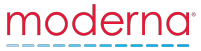 The Moderna logo features the word 'moderna' in lowercase red letters with a series of blue and gray lines beneath it.